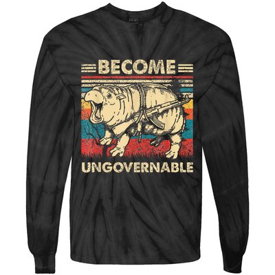 Become Ungovernable Funny Moodeng Cute Baby Hippo Meme Tie-Dye Long Sleeve Shirt