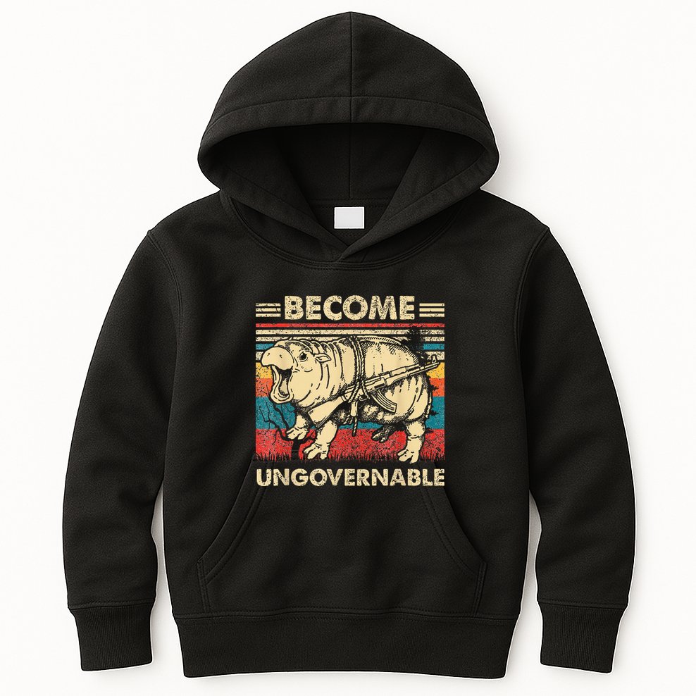Become Ungovernable Funny Moodeng Cute Baby Hippo Meme Kids Hoodie