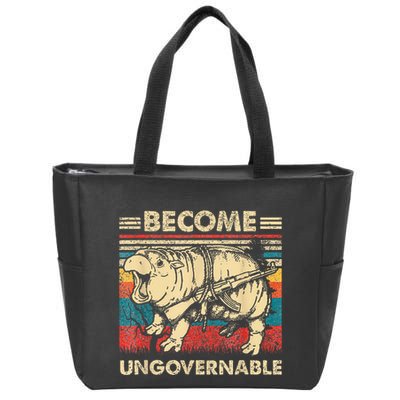 Become Ungovernable Funny Moodeng Cute Baby Hippo Meme Zip Tote Bag