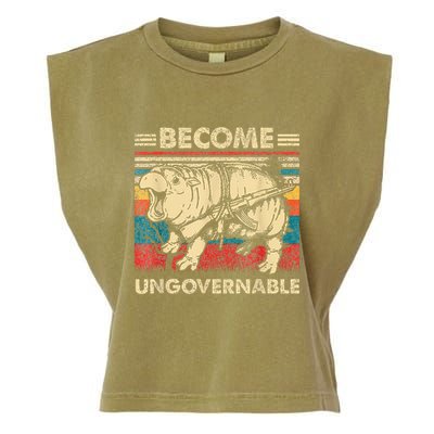 Become Ungovernable Funny Moodeng Cute Baby Hippo Meme Garment-Dyed Women's Muscle Tee