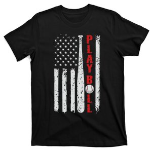 Baseball Usa Flag Ball And Bat Play Ball Softball Baseball T-Shirt