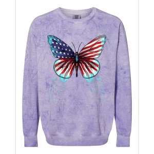 Butterfly Usa Flag Cute 4th Of July Funny American Gift Colorblast Crewneck Sweatshirt