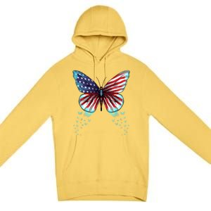 Butterfly Usa Flag Cute 4th Of July Funny American Gift Premium Pullover Hoodie