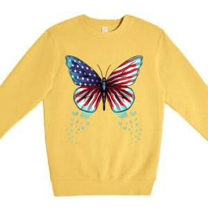 Butterfly Usa Flag Cute 4th Of July Funny American Gift Premium Crewneck Sweatshirt