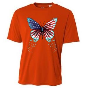 Butterfly Usa Flag Cute 4th Of July Funny American Gift Cooling Performance Crew T-Shirt