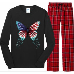 Butterfly Usa Flag Cute 4th Of July Funny American Gift Long Sleeve Pajama Set