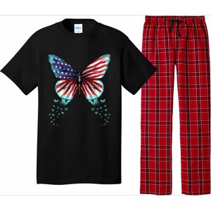 Butterfly Usa Flag Cute 4th Of July Funny American Gift Pajama Set