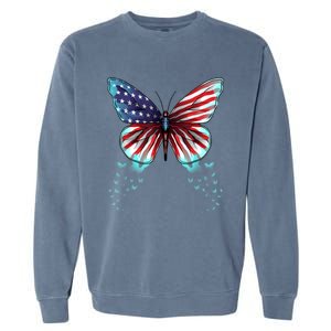 Butterfly Usa Flag Cute 4th Of July Funny American Gift Garment-Dyed Sweatshirt