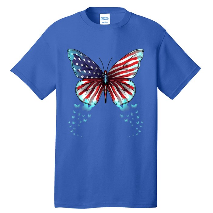 Butterfly Usa Flag Cute 4th Of July Funny American Gift Tall T-Shirt