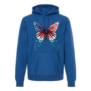 Butterfly Usa Flag Cute 4th Of July Funny American Gift Premium Hoodie