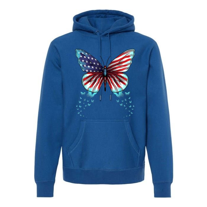 Butterfly Usa Flag Cute 4th Of July Funny American Gift Premium Hoodie