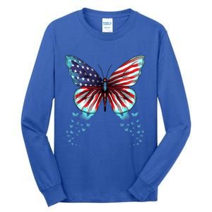 Butterfly Usa Flag Cute 4th Of July Funny American Gift Tall Long Sleeve T-Shirt