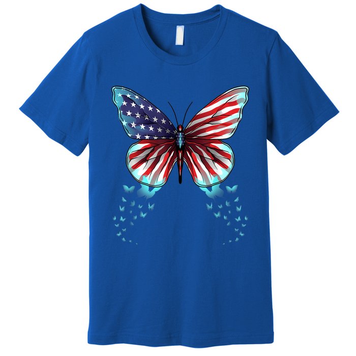 Butterfly Usa Flag Cute 4th Of July Funny American Gift Premium T-Shirt