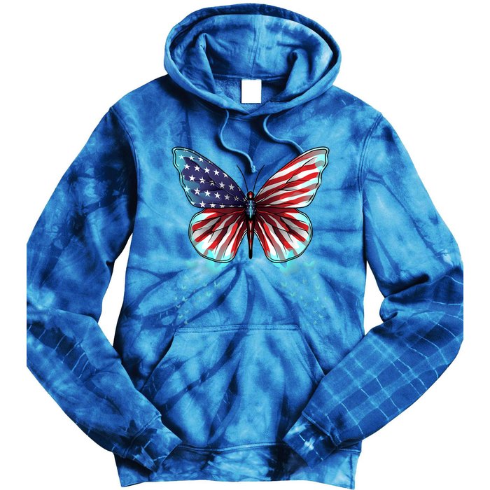 Butterfly Usa Flag Cute 4th Of July Funny American Gift Tie Dye Hoodie