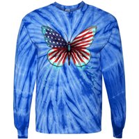 Butterfly Usa Flag Cute 4th Of July Funny American Gift Tie-Dye Long Sleeve Shirt