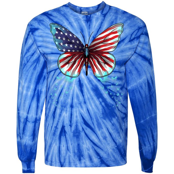 Butterfly Usa Flag Cute 4th Of July Funny American Gift Tie-Dye Long Sleeve Shirt