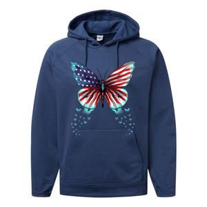 Butterfly Usa Flag Cute 4th Of July Funny American Gift Performance Fleece Hoodie