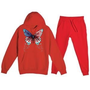 Butterfly Usa Flag Cute 4th Of July Funny American Gift Premium Hooded Sweatsuit Set