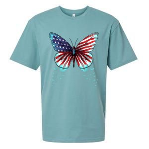 Butterfly Usa Flag Cute 4th Of July Funny American Gift Sueded Cloud Jersey T-Shirt