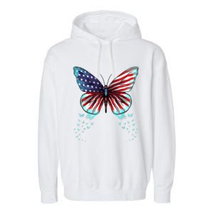 Butterfly Usa Flag Cute 4th Of July Funny American Gift Garment-Dyed Fleece Hoodie