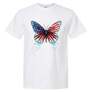 Butterfly Usa Flag Cute 4th Of July Funny American Gift Garment-Dyed Heavyweight T-Shirt