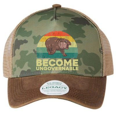 Become Ungovernable Funny Baby Hippo Moo Deng Funny Saying Legacy Tie Dye Trucker Hat