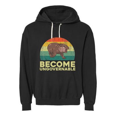 Become Ungovernable Funny Baby Hippo Moo Deng Funny Saying Garment-Dyed Fleece Hoodie