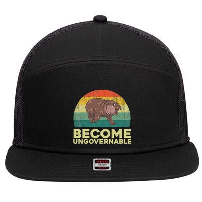 Become Ungovernable Funny Baby Hippo Moo Deng Funny Saying 7 Panel Mesh Trucker Snapback Hat