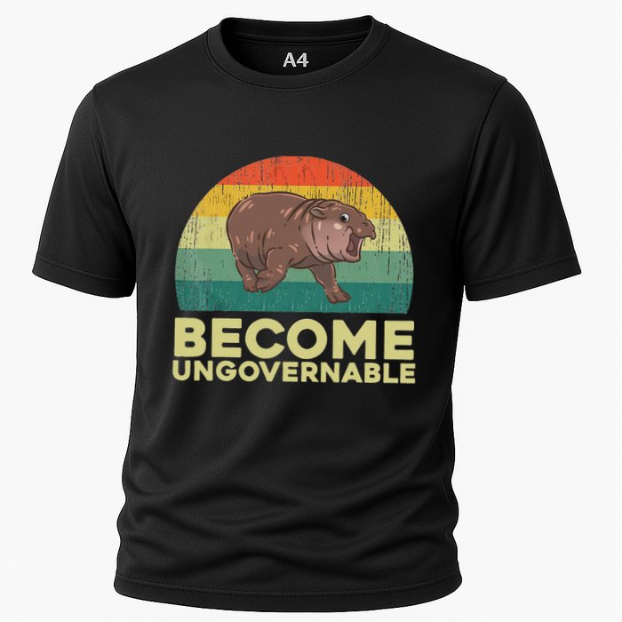 Become Ungovernable Funny Baby Hippo Moo Deng Funny Saying Cooling Performance Crew T-Shirt