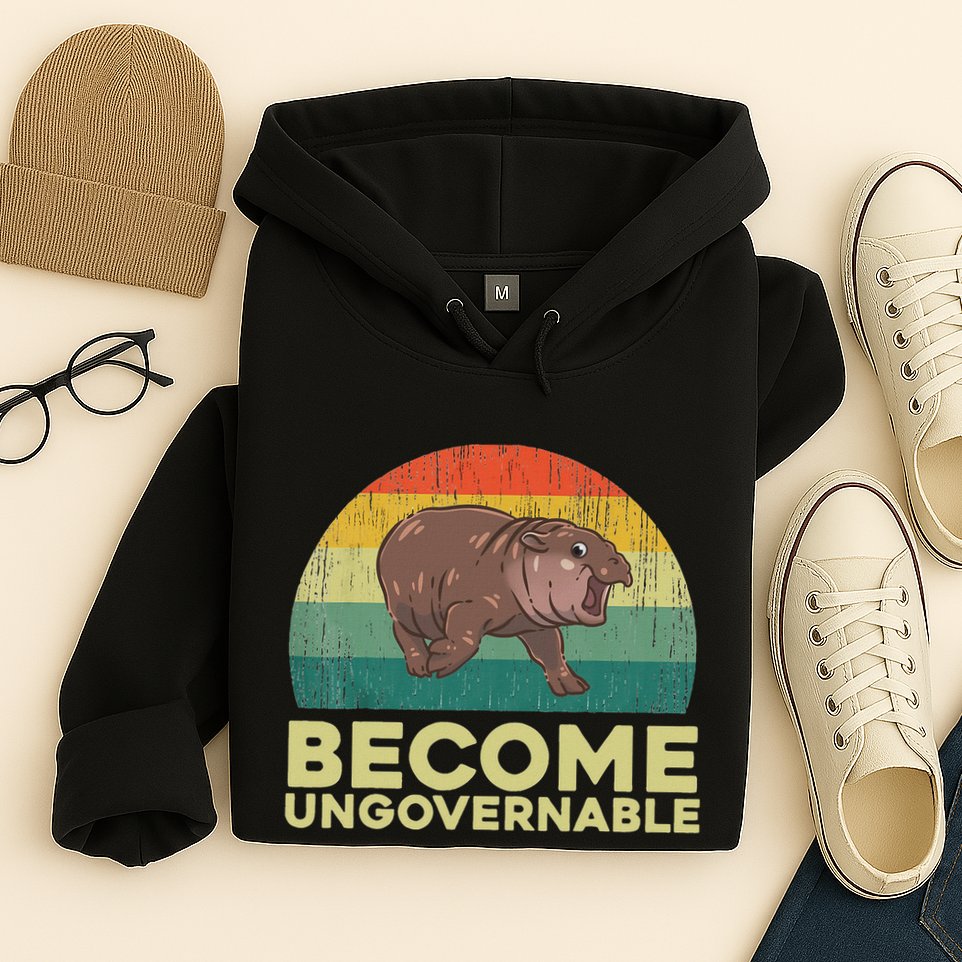 Become Ungovernable Funny Baby Hippo Moo Deng Funny Saying Hoodie