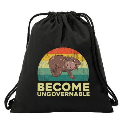 Become Ungovernable Funny Baby Hippo Moo Deng Funny Saying Drawstring Bag