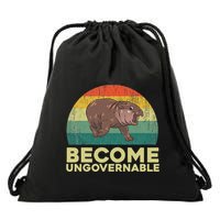 Become Ungovernable Funny Baby Hippo Moo Deng Funny Saying Drawstring Bag