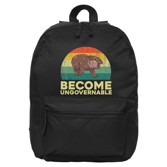 Become Ungovernable Funny Baby Hippo Moo Deng Funny Saying 16 in Basic Backpack