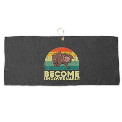 Become Ungovernable Funny Baby Hippo Moo Deng Funny Saying Large Microfiber Waffle Golf Towel