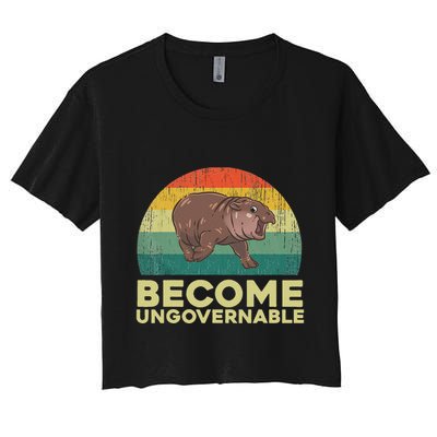 Become Ungovernable Funny Baby Hippo Moo Deng Funny Saying Crop Top