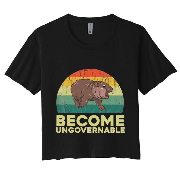 Become Ungovernable Funny Baby Hippo Moo Deng Funny Saying Crop Top