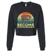 Become Ungovernable Funny Baby Hippo Moo Deng Funny Saying Cropped Pullover Crew