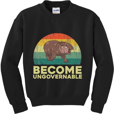Become Ungovernable Funny Baby Hippo Moo Deng Funny Saying Kids Sweatshirt