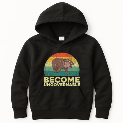Become Ungovernable Funny Baby Hippo Moo Deng Funny Saying Kids Hoodie