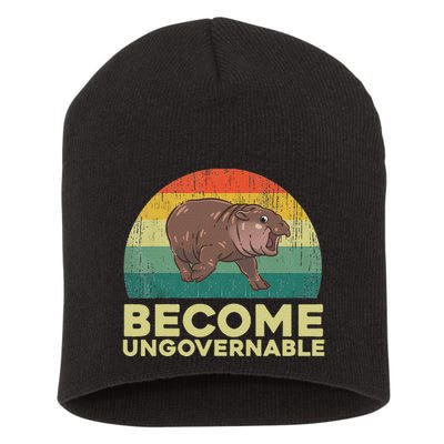 Become Ungovernable Funny Baby Hippo Moo Deng Funny Saying Short Acrylic Beanie
