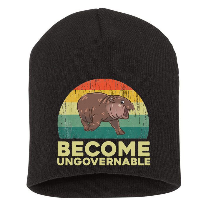 Become Ungovernable Funny Baby Hippo Moo Deng Funny Saying Short Acrylic Beanie