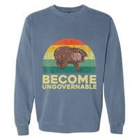 Become Ungovernable Funny Baby Hippo Moo Deng Funny Saying Garment-Dyed Sweatshirt