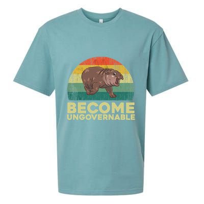 Become Ungovernable Funny Baby Hippo Moo Deng Funny Saying Sueded Cloud Jersey T-Shirt