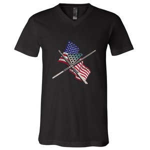 Billiards Usa Flag Billiards Dad Gift For Father’s Day V-Neck T-Shirt