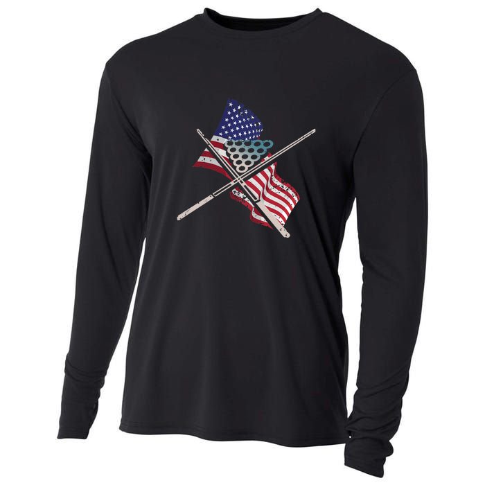 Billiards Usa Flag Billiards Dad Gift For Father’s Day Cooling Performance Long Sleeve Crew