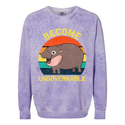 Become Ungovernable Funny Baby Hippo Moo Deng Funny Saying Colorblast Crewneck Sweatshirt