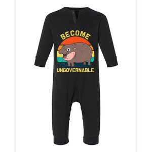 Become Ungovernable Funny Baby Hippo Moo Deng Funny Saying Infant Fleece One Piece