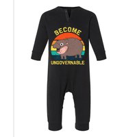 Become Ungovernable Funny Baby Hippo Moo Deng Funny Saying Infant Fleece One Piece