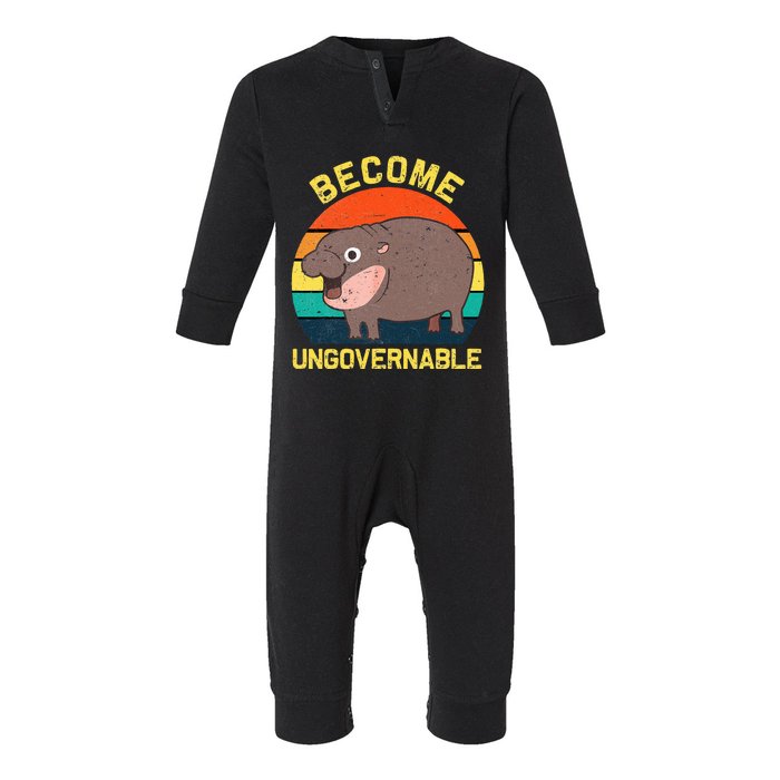 Become Ungovernable Funny Baby Hippo Moo Deng Funny Saying Infant Fleece One Piece