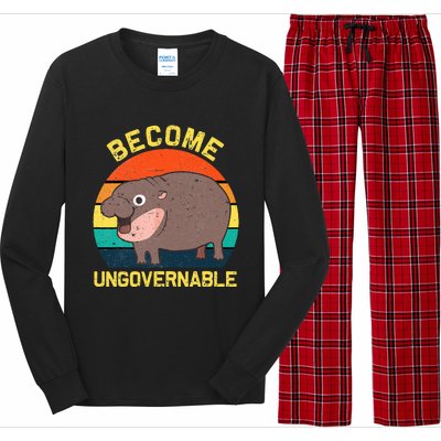 Become Ungovernable Funny Baby Hippo Moo Deng Funny Saying Long Sleeve Pajama Set